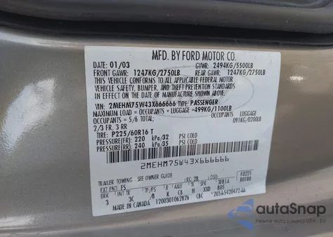 2003 Mercury Grand Marquis Ls from USA, damaged, VIN 2MEHM75W43X666666